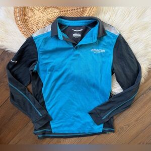 Amazon Blue Colorblock Active Performance Long Sleeve Polo Shirt Size Medium